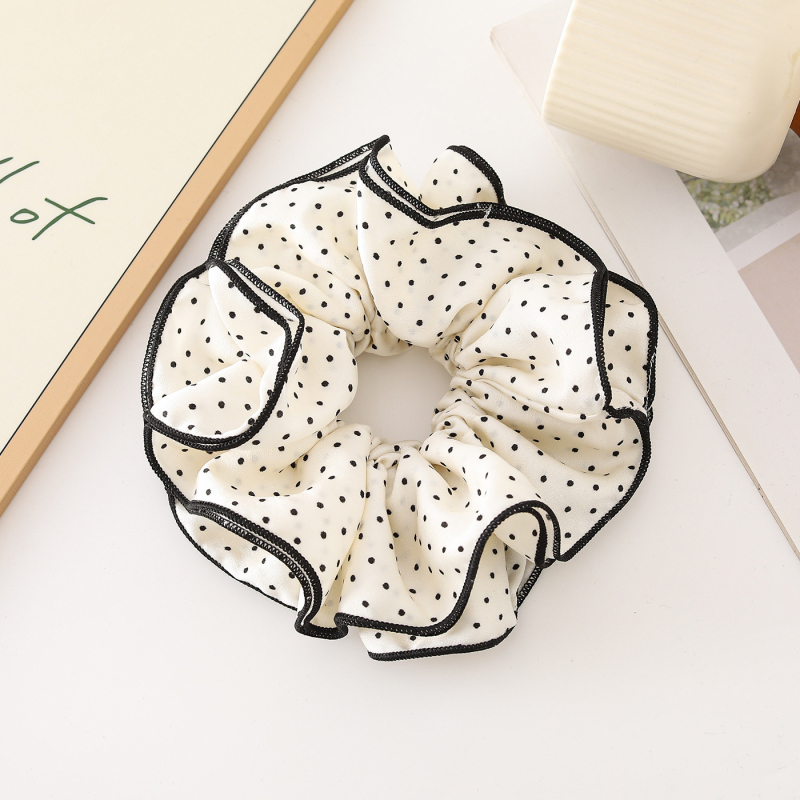 Četrslāņu matu gumija ar punktu rakstu, rokām darināta no poliesteru, ziedu akcenta