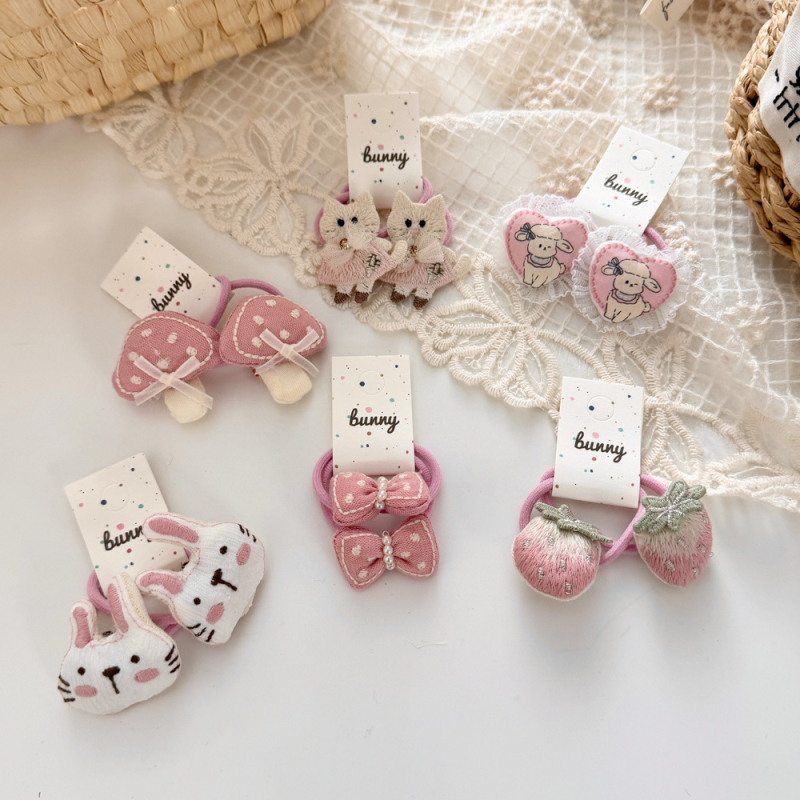 Plaukų aksesuaras – rankų darbo audinio kaspinas plaukams su elastine guma, Korejos stiliaus, aukšta elastingumas, raštai: braškė, grybas, ėriukas, kačiukas