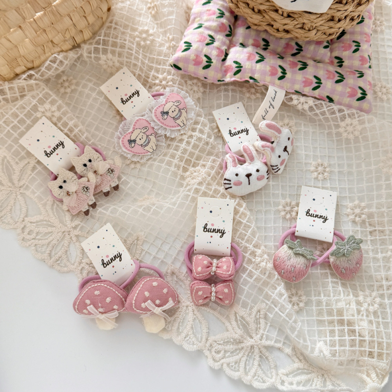 Plaukų aksesuaras – rankų darbo audinio kaspinas plaukams su elastine guma, Korejos stiliaus, aukšta elastingumas, raštai: braškė, grybas, ėriukas, kačiukas