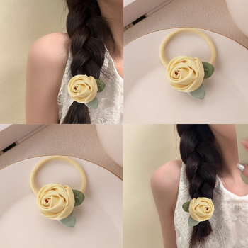 Plaukų juosta su camellia gėle - audinys, rankų darbas Jiaxin, 2024 m. pavasaris, saldi ir elastinga