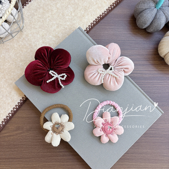 Mergaitėms skirtas plaukų aksesuaras su gėlių kaspinu - audinys, rankų darbo, korėjietiškas stilius, aukštas elastingumas