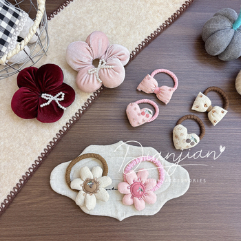 Mergaitėms skirtas plaukų aksesuaras su gėlių kaspinu - audinys, rankų darbo, korėjietiškas stilius, aukštas elastingumas