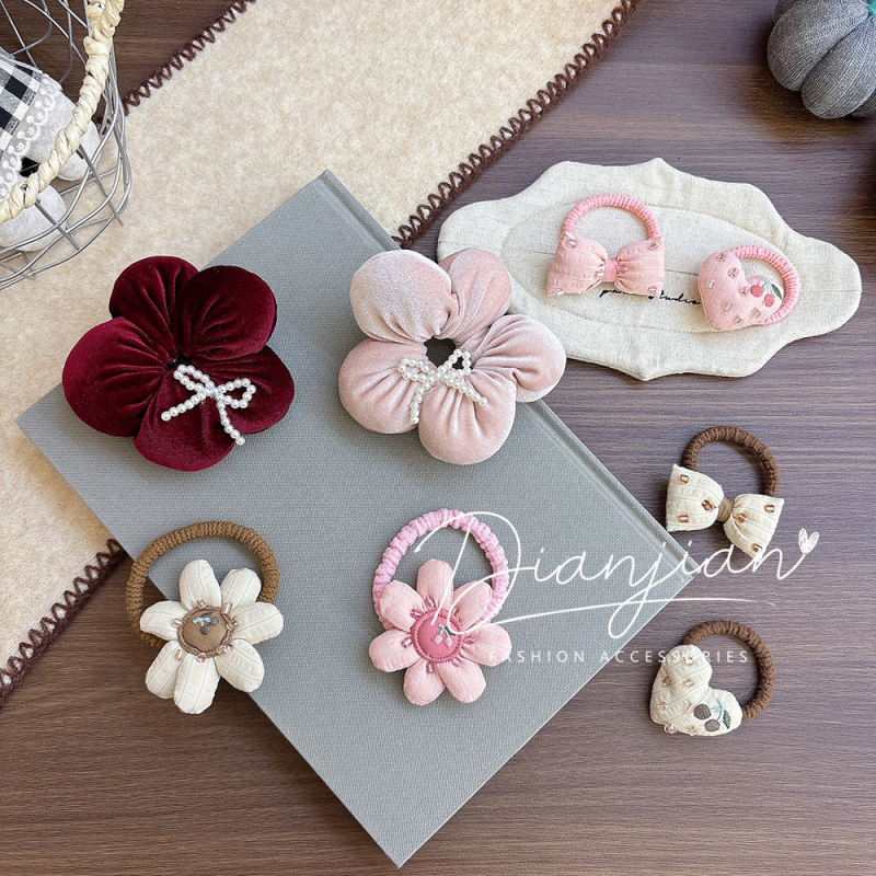 Mergaitėms skirtas plaukų aksesuaras su gėlių kaspinu - audinys, rankų darbo, korėjietiškas stilius, aukštas elastingumas