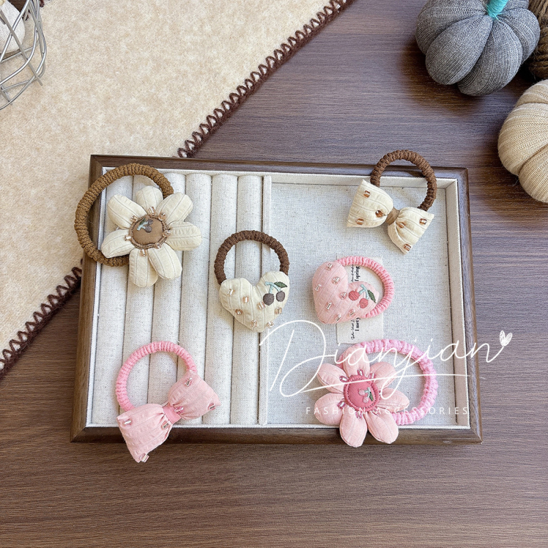 Mergaitėms skirtas plaukų aksesuaras su gėlių kaspinu - audinys, rankų darbo, korėjietiškas stilius, aukštas elastingumas