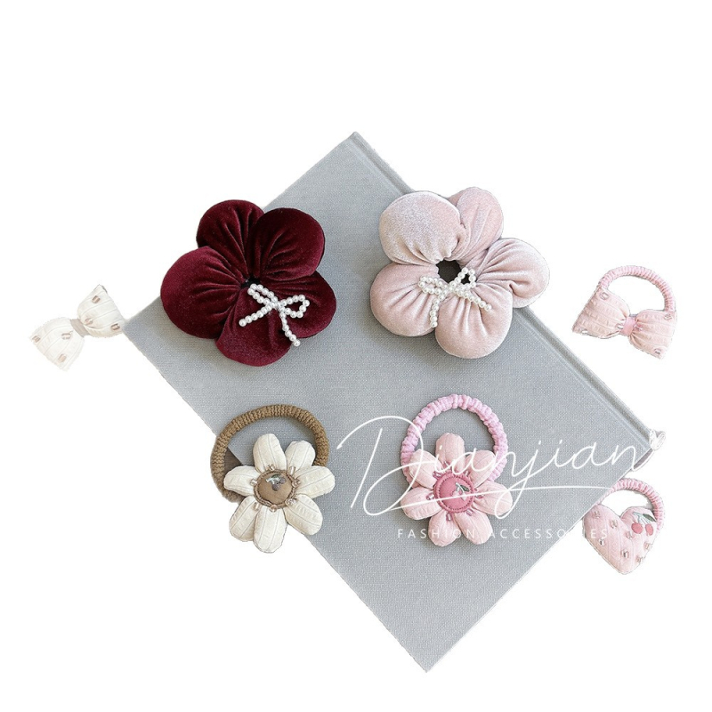 Mergaitėms skirtas plaukų aksesuaras su gėlių kaspinu - audinys, rankų darbo, korėjietiškas stilius, aukštas elastingumas