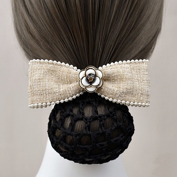 Moters gėlių plaukų aksesuaras su kaspinu ir plaukų tinkleliu, deimantų apdaila, poliesteris, paprastas gėlių stilius, pritaikomas profesionaliems šukuosenoms
