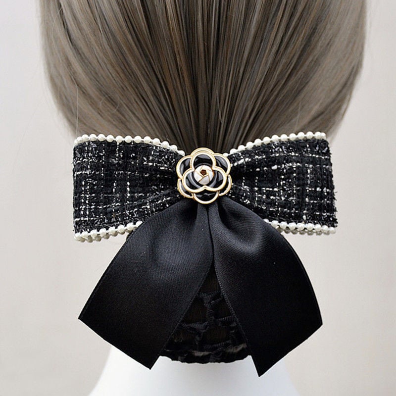 Moters gėlių plaukų aksesuaras su kaspinu ir plaukų tinkleliu, deimantų apdaila, poliesteris, paprastas gėlių stilius, pritaikomas profesionaliems šukuosenoms