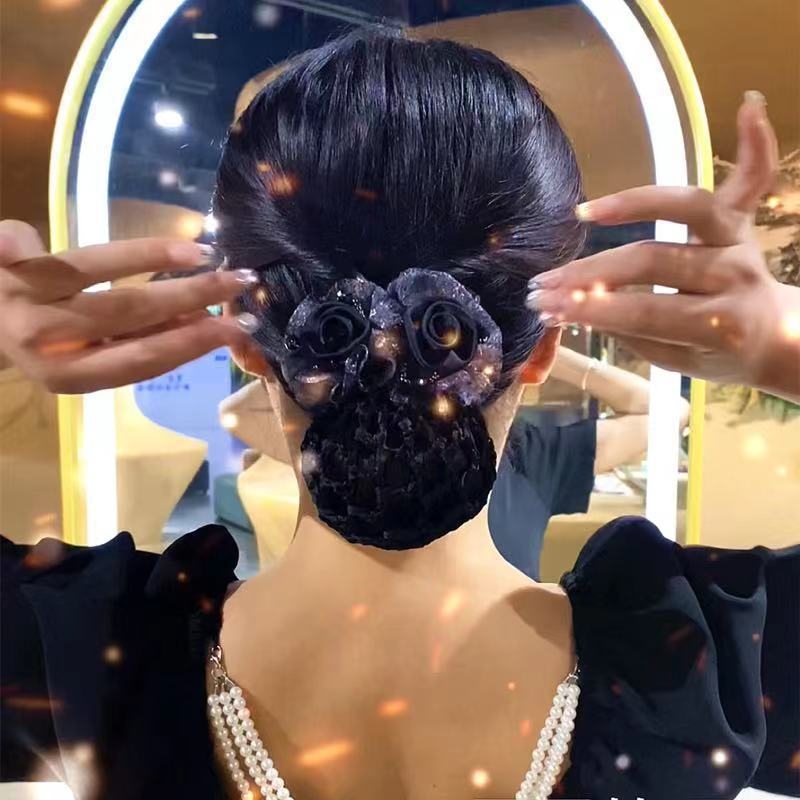 Evera Мрежеста украса за коса със пружинен клип – две рози, ръчно изработен платнен аксесоар за коса за жени, прост стил