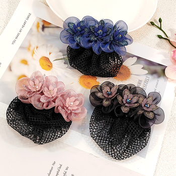 Щипка за коса от коприна прежда с ръчно изработено текстилно цвете, пружинен клип — стил: японско-корейско вдъхновение; модел HY2304203; марка Flowers and Jin