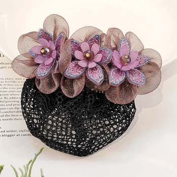 Щипка за коса от коприна прежда с ръчно изработено текстилно цвете, пружинен клип — стил: японско-корейско вдъхновение; модел HY2304203; марка Flowers and Jin