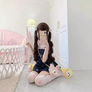 Lolita garā viļņota parūka ar divām astiņām, taisa priekšējā bangs, romiešu loki, augstas temperatūras šķiedras