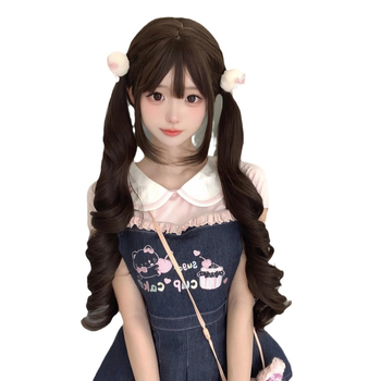 Lolita garā viļņota parūka ar divām astiņām, taisa priekšējā bangs, romiešu loki, augstas temperatūras šķiedras