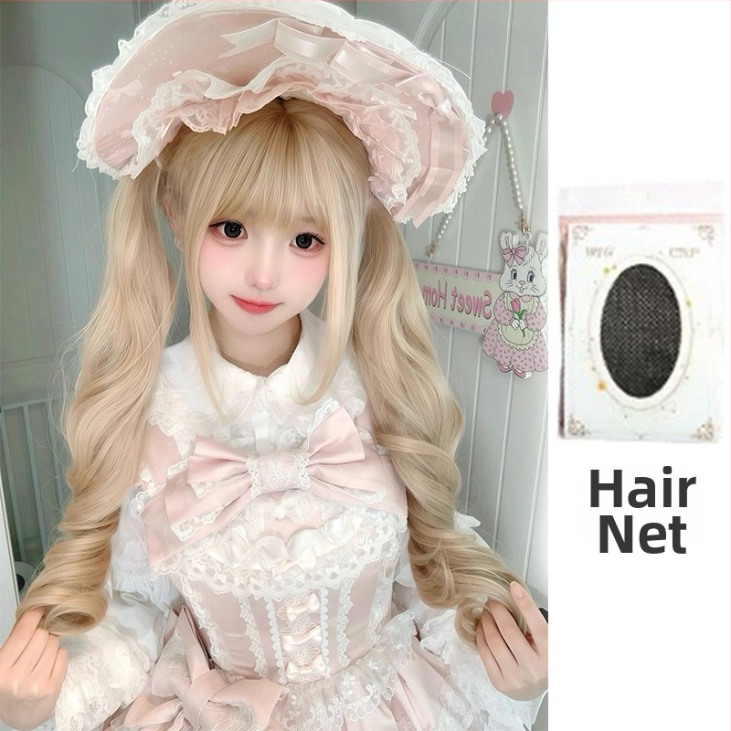 Lolita garā viļņota parūka ar divām astiņām, taisa priekšējā bangs, romiešu loki, augstas temperatūras šķiedras