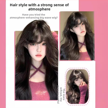 Perucă, păr lung buclat, breton, acoperire completă a capului, fibră rezistentă la temperaturi înalte