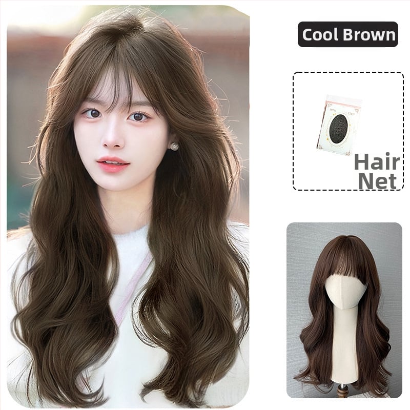Perucă, păr lung buclat, breton, acoperire completă a capului, fibră rezistentă la temperaturi înalte