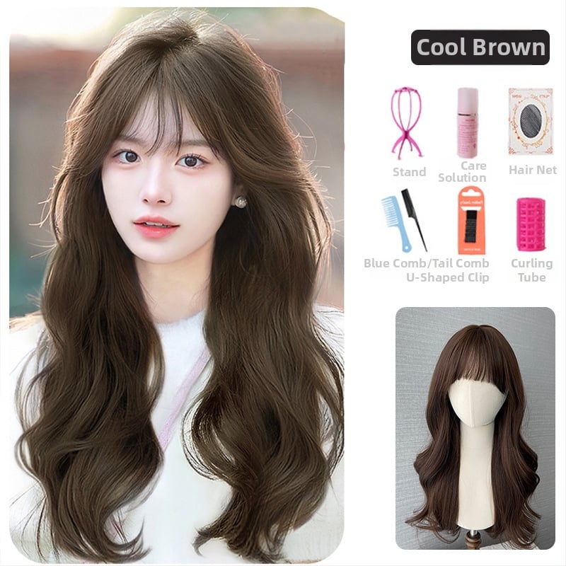 Perucă, păr lung buclat, breton, acoperire completă a capului, fibră rezistentă la temperaturi înalte