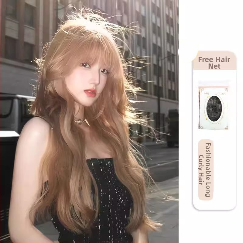 Perucă, păr lung buclat, breton, acoperire completă a capului, fibră rezistentă la temperaturi înalte