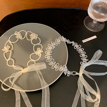 Bandă pentru păr cu perle și dantelă, pentru femei, funda, stil japonez-coreean, material: Altul