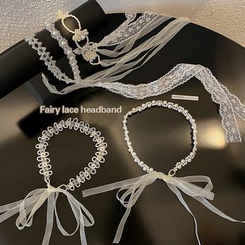 Bandă pentru păr cu perle și dantelă, pentru femei, funda, stil japonez-coreean, material: Altul