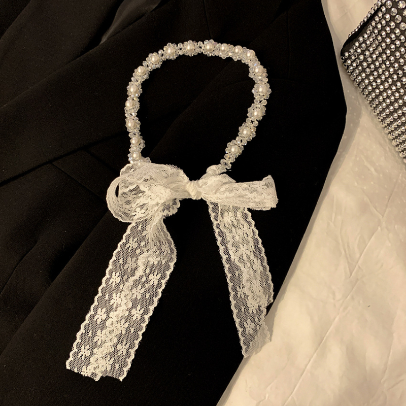 Bandă pentru păr cu perle și dantelă, pentru femei, funda, stil japonez-coreean, material: Altul