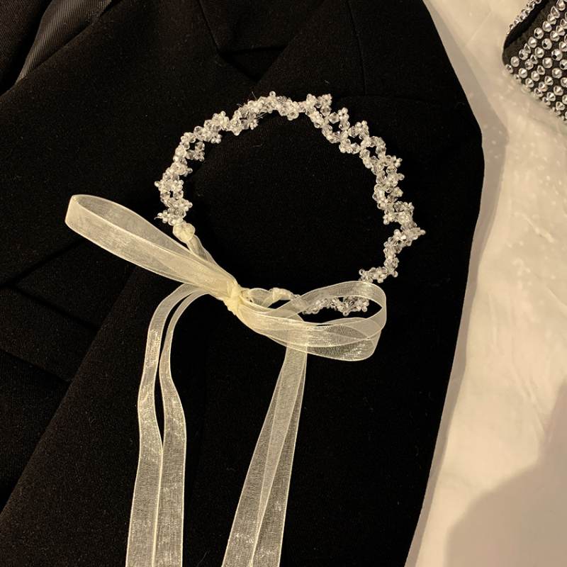 Bandă pentru păr cu perle și dantelă, pentru femei, funda, stil japonez-coreean, material: Altul