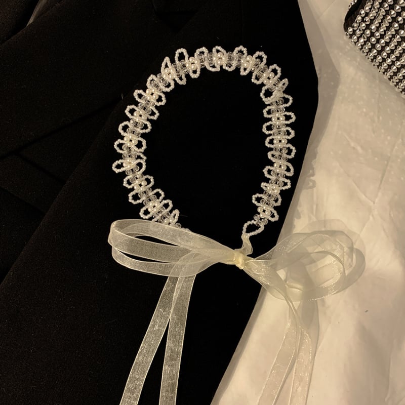 Bandă pentru păr cu perle și dantelă, pentru femei, funda, stil japonez-coreean, material: Altul