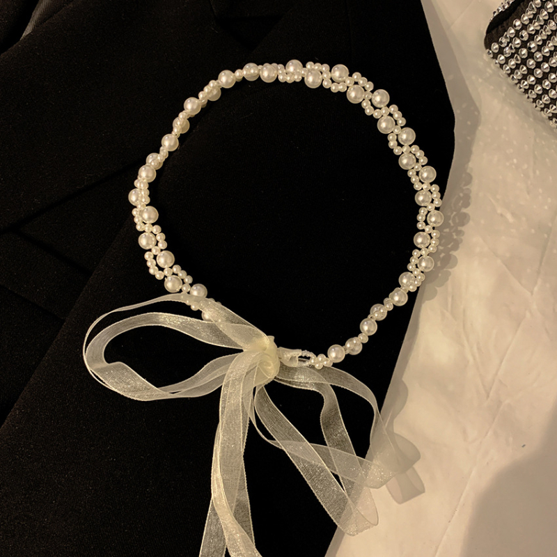 Bandă pentru păr cu perle și dantelă, pentru femei, funda, stil japonez-coreean, material: Altul