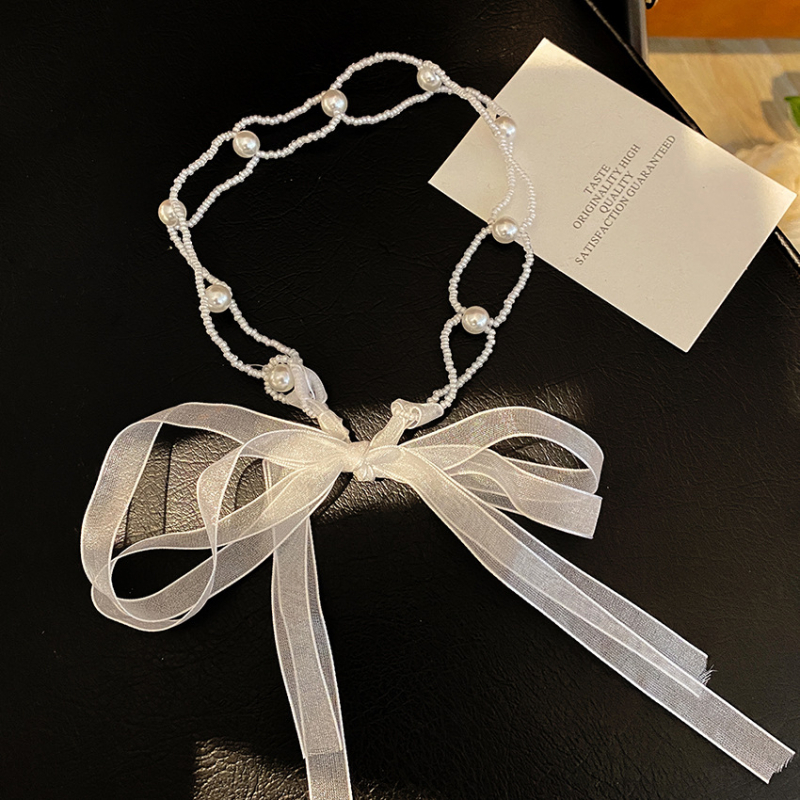 Bandă pentru păr cu perle și dantelă, pentru femei, funda, stil japonez-coreean, material: Altul