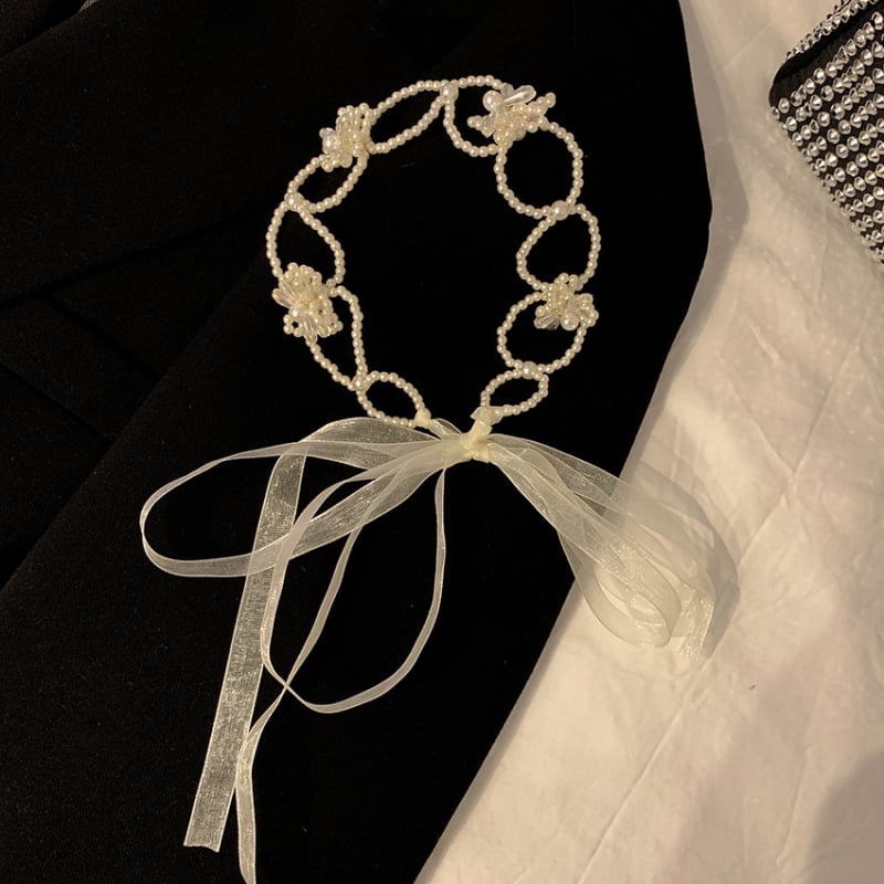 Bandă pentru păr cu perle și dantelă, pentru femei, funda, stil japonez-coreean, material: Altul