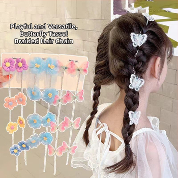 Detský doplnok do vlasov s perlami a pleteným reťazcom, mašličkou a strapcami (Materiál: zmes materiálov; Štýl: Rozkošný, pre deti; Spracovanie: ručne tkané)