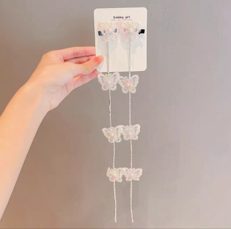 Dječji dodatak za kosu s perlama i pletenim lancem, mašnicom i resicama (Materijal: miješani materijali; Stil: sladak; za djecu; Obrada: ručno pleteno)