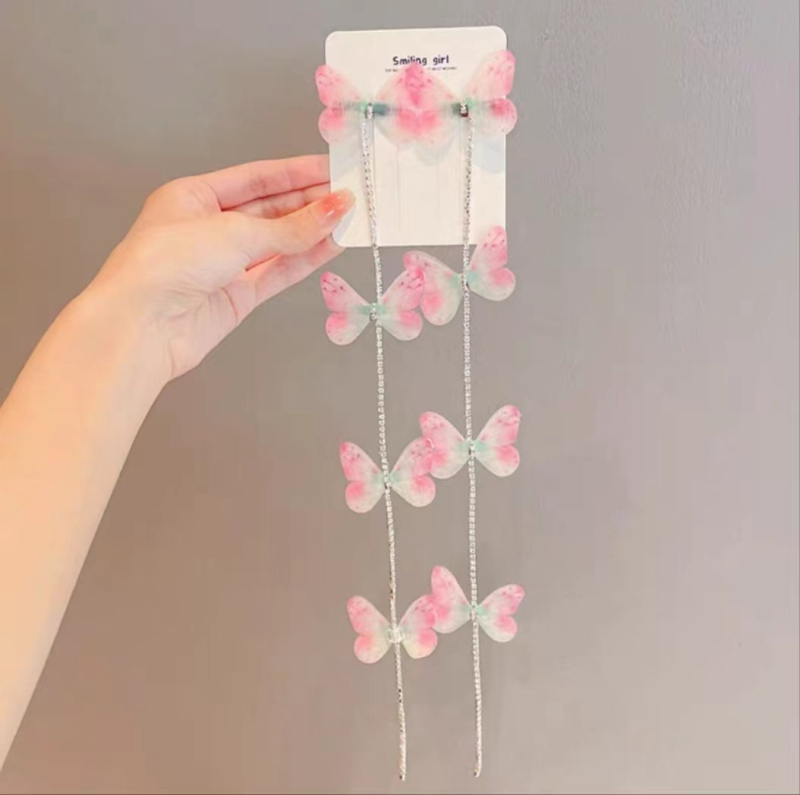 Dječji dodatak za kosu s perlama i pletenim lancem, mašnicom i resicama (Materijal: miješani materijali; Stil: sladak; za djecu; Obrada: ručno pleteno)