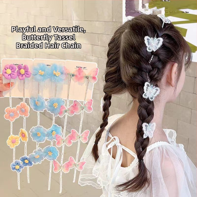 Detský doplnok do vlasov s perlami a pleteným reťazcom, mašličkou a strapcami (Materiál: zmes materiálov; Štýl: Rozkošný, pre deti; Spracovanie: ručne tkané)