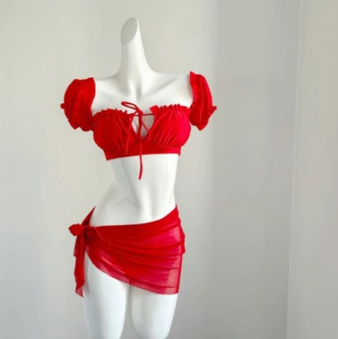 Trojodjelni bikini set s jastučićem za grudi, korejski stil, poliester tkanina 210 gsm, podstava od poliestera s 12% elastanu
