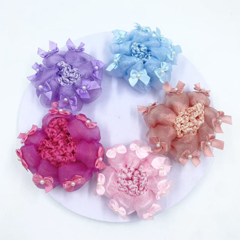 Инструмент за кок със мрежеста лента, ръчно изработено, корейски стил, полиестерно влакно, за деца, лято 2025