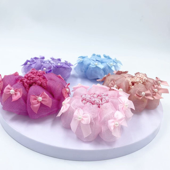 Инструмент за кок със мрежеста лента, ръчно изработено, корейски стил, полиестерно влакно, за деца, лято 2025