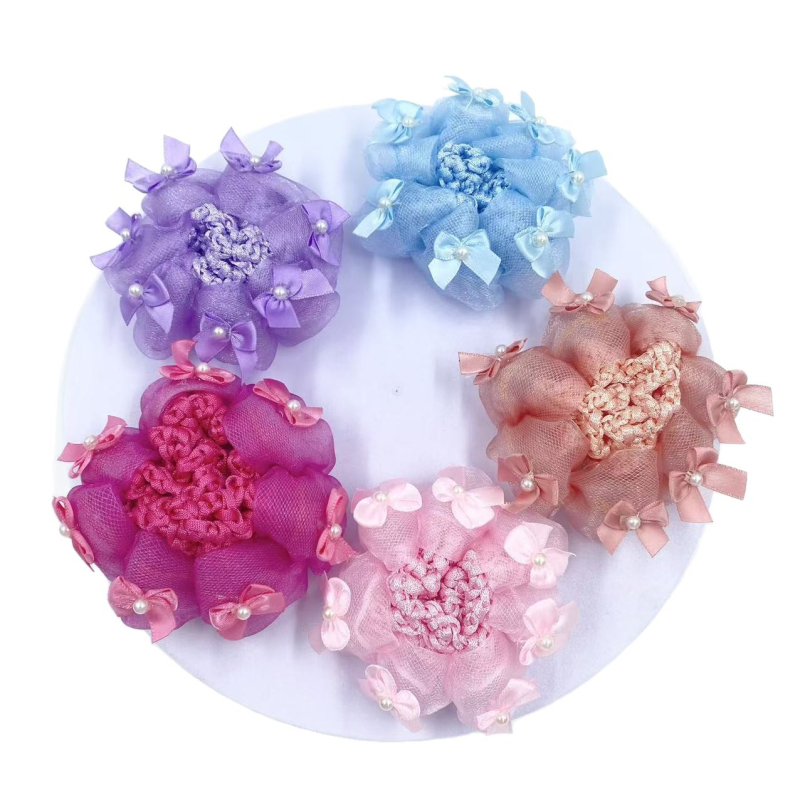 Инструмент за кок със мрежеста лента, ръчно изработено, корейски стил, полиестерно влакно, за деца, лято 2025