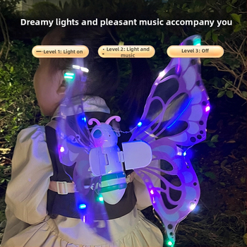 Elektriskie tauriņu spārni ar krāsainiem gaismas efektiem un skaņas efektiem, kustīgs luminescējošs muguras aksesuārs meitenēm, plastmasas interaktīvā rotaļlieta 4–6 gadi