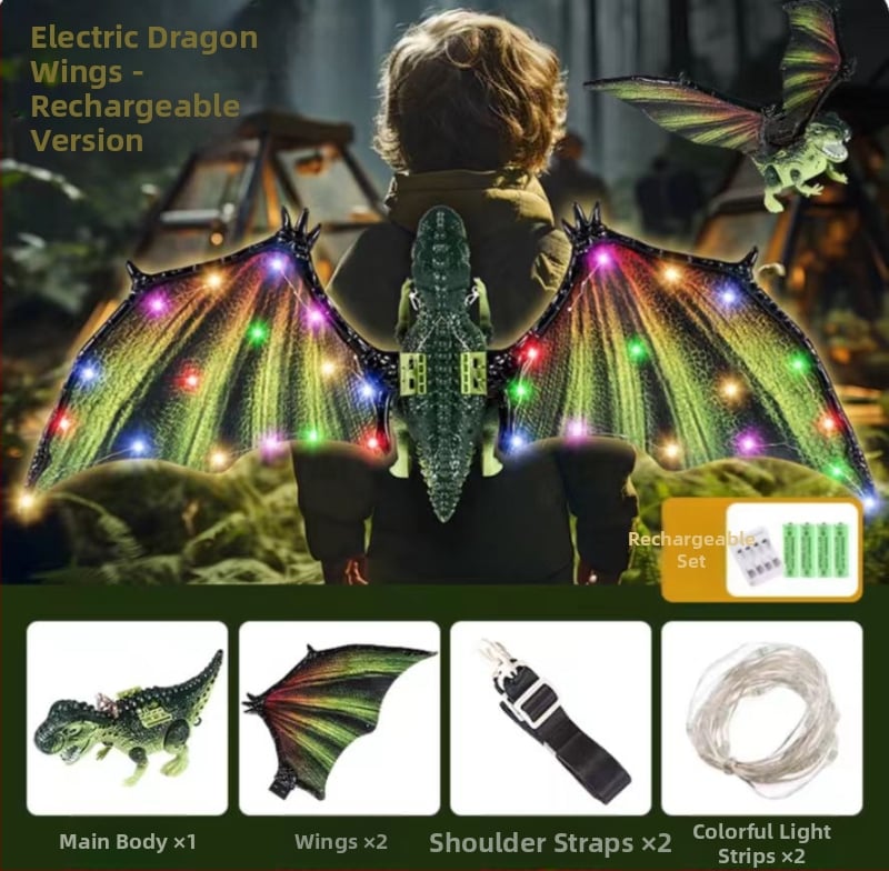 Електрически светещи драконски крила – играчка за деца, движи се и свети, пластмаса, за възраст 4–6 години