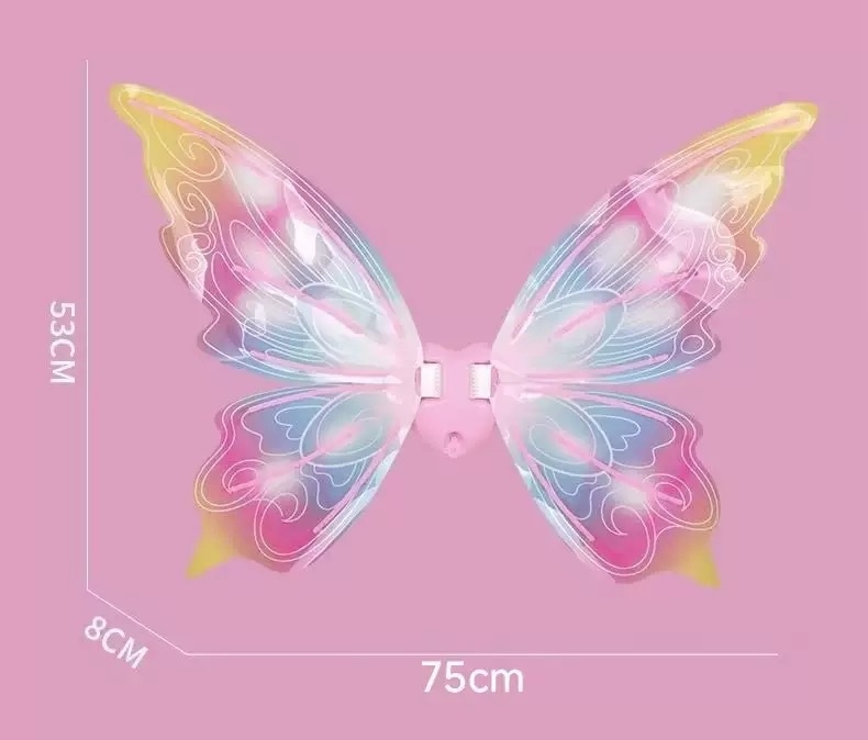 Светещи електрически крила на пеперуда за деца — подвижни крила със светлина и музика, пластмасова задна украса; за възраст 4–6 г.; 3C сертифициран (код 2023182202042649)
