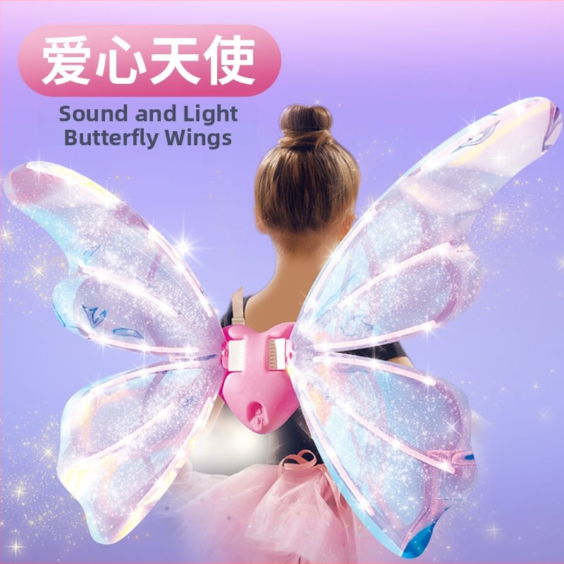Светещи електрически крила на пеперуда за деца — подвижни крила със светлина и музика, пластмасова задна украса; за възраст 4–6 г.; 3C сертифициран (код 2023182202042649)