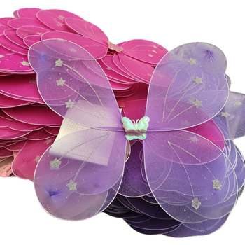 Set accesorii costuma pentru copii: aripi de fluture, baghetă magică pentru cap, jucărie zână cu flori (3 piese)