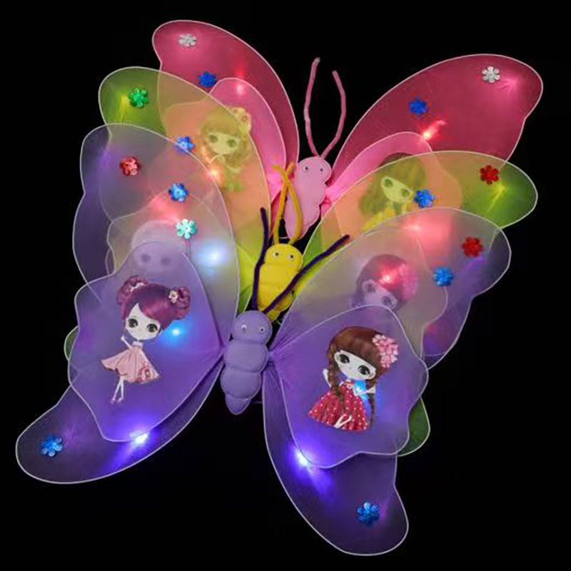 Детски костюм за сценично изпълнение: светещи криле на пеперуда, тричастен PVC комплект