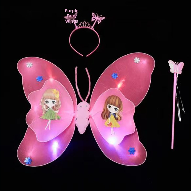 Детски костюм за сценично изпълнение: светещи криле на пеперуда, тричастен PVC комплект