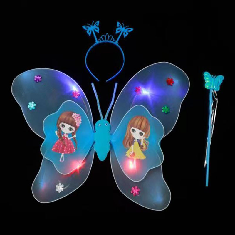 Детски костюм за сценично изпълнение: светещи криле на пеперуда, тричастен PVC комплект