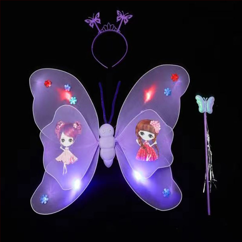 Детски костюм за сценично изпълнение: светещи криле на пеперуда, тричастен PVC комплект