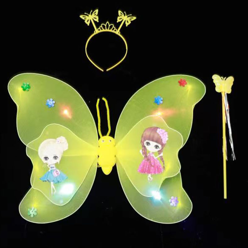 Детски костюм за сценично изпълнение: светещи криле на пеперуда, тричастен PVC комплект