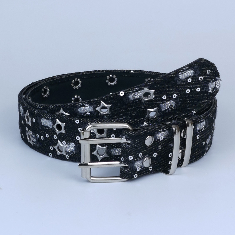 Ženski džinsasti kaiš s kopčom od legure, kopča na iglu, uski širina (<2 cm), originalni dizajn, proljeće 2025, vezenje i prorezani detalji