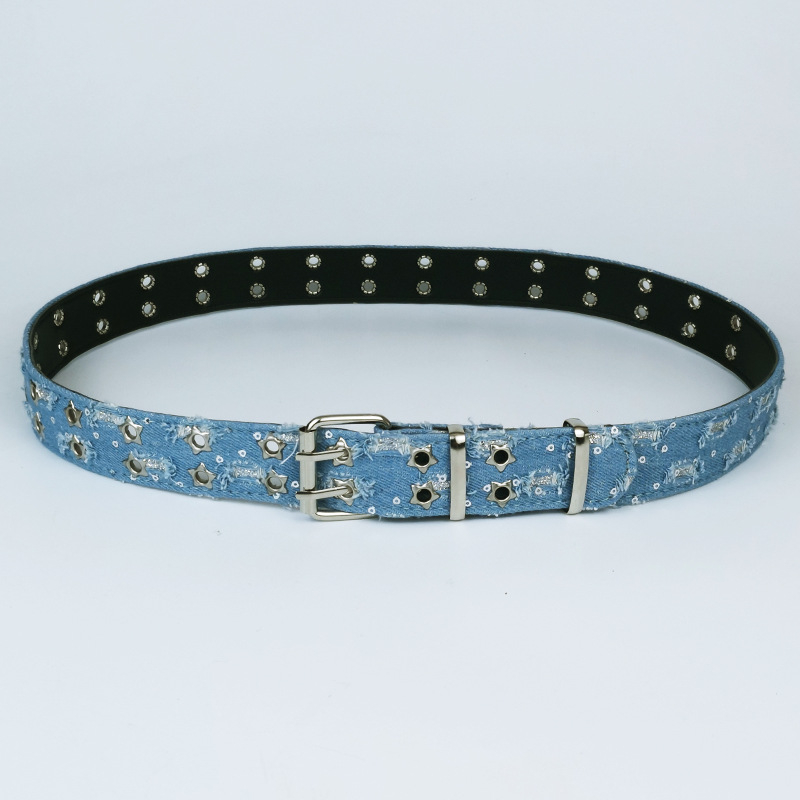 Ženski džinsasti kaiš s kopčom od legure, kopča na iglu, uski širina (<2 cm), originalni dizajn, proljeće 2025, vezenje i prorezani detalji