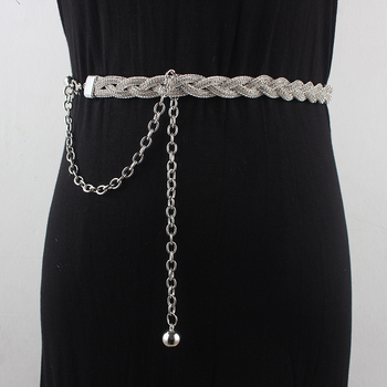 Korejski stil kaiš za struk lančasti pojas s rhinestones ukrasom, metalni materijal, kopča od legure, zatvarač s iglom, proljeće 2025, podrijetlo Guangzhou